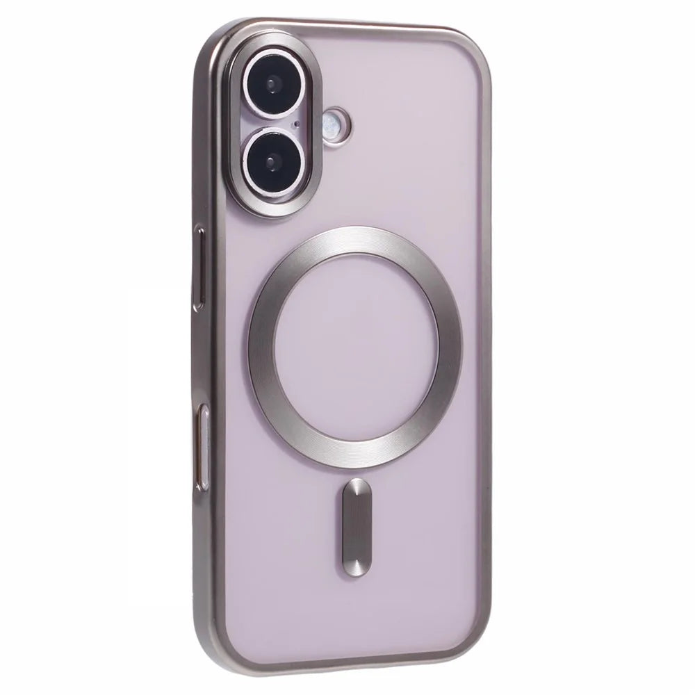 For iPhone 16 Plus Case Matte Electroplating Phone Cover Compatible with MagSafe - Titanium Grey - 1