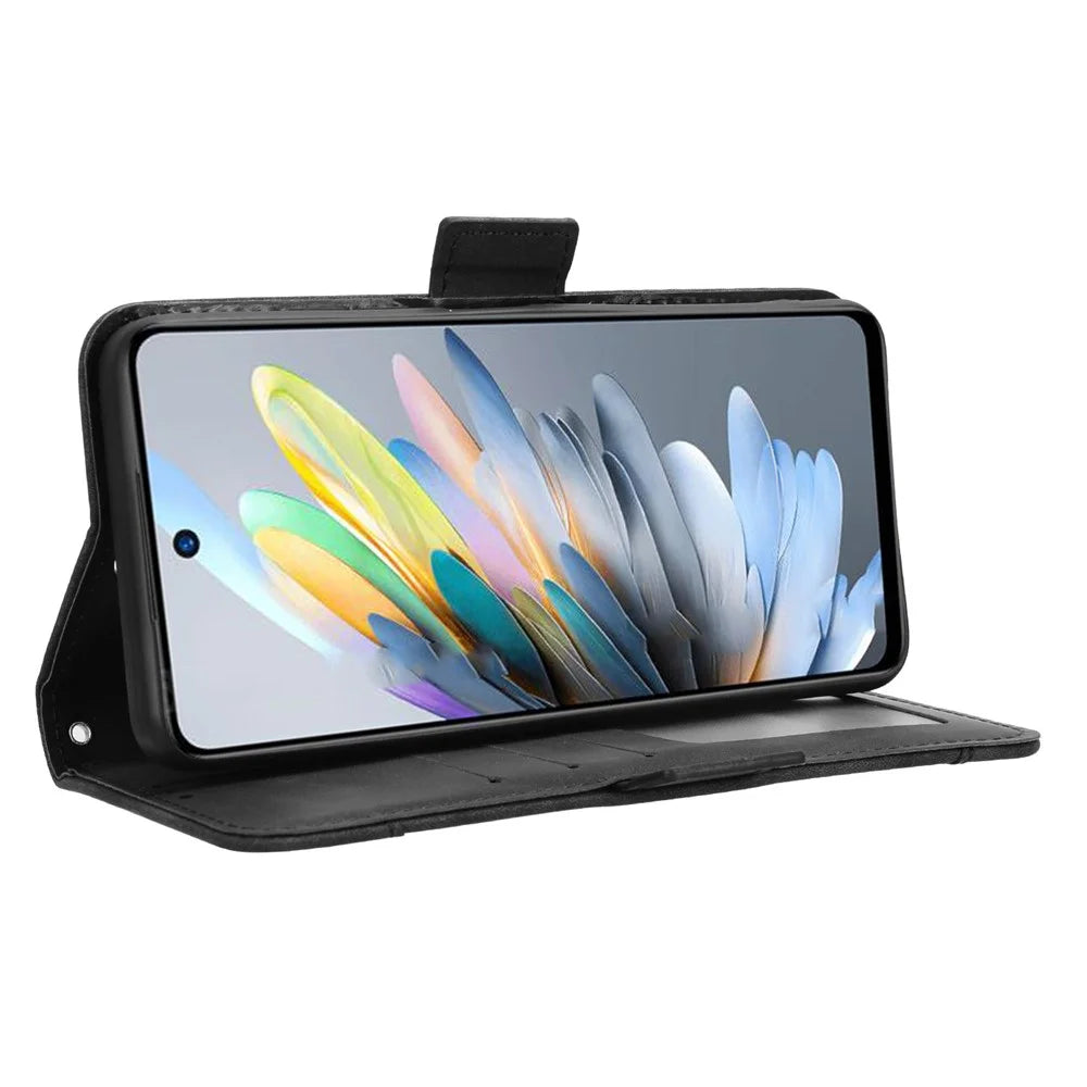 For ZTE Blade A75 4G Leather Case Phone Wallet Cover with Multiple Card Slots - Black - 4