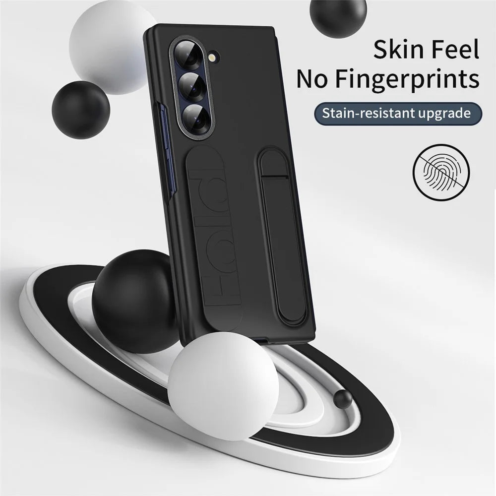 For Samsung Galaxy Z Fold6 5G Case Kickstand Wristband PC+Silicone Phone Cover - Black - 2