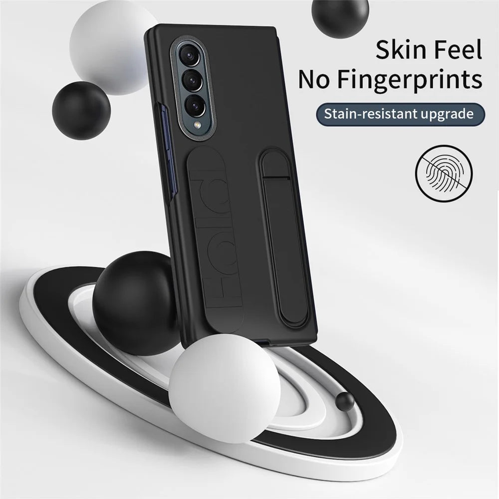 For Samsung Galaxy Z Fold3 5G Case Kickstand Wristband PC+Silicone Phone Cover - Black - 2