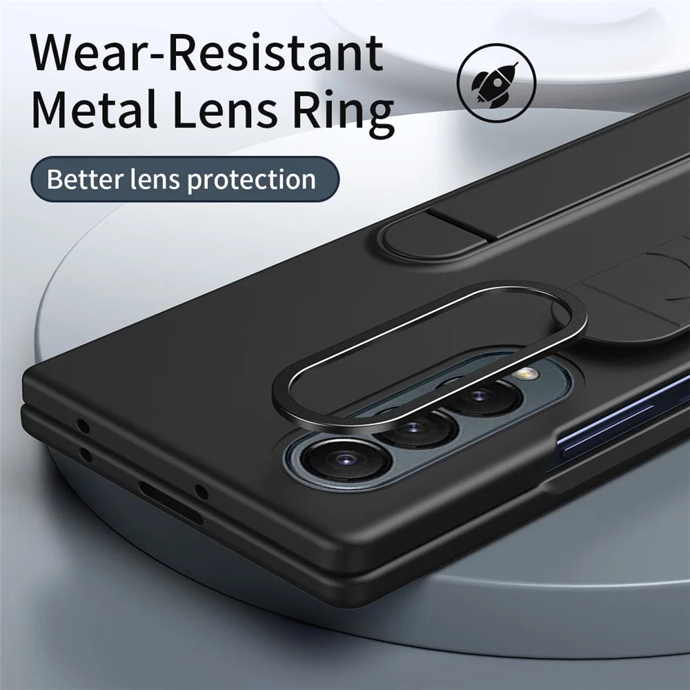 For Samsung Galaxy Z Fold3 5G Case Kickstand Wristband PC+Silicone Phone Cover - Black - 6