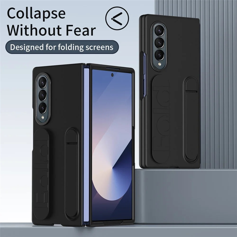 For Samsung Galaxy Z Fold3 5G Case Kickstand Wristband PC+Silicone Phone Cover - Black - 7