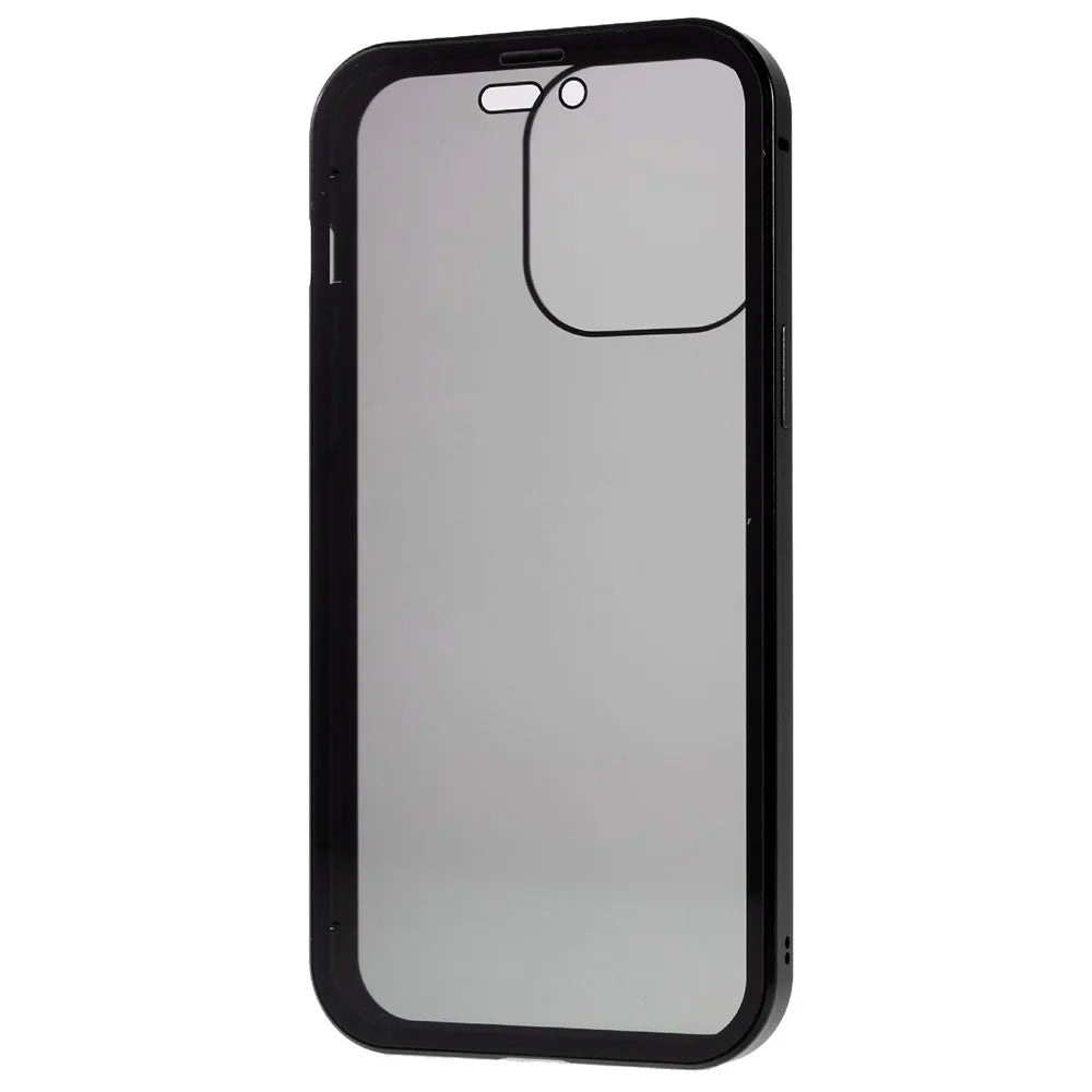 For iPhone 16 Pro Max Anti-Spy Case Magnetic Metal Frame + Double-Sided Tempered Glass Phone Cover - Black - 3