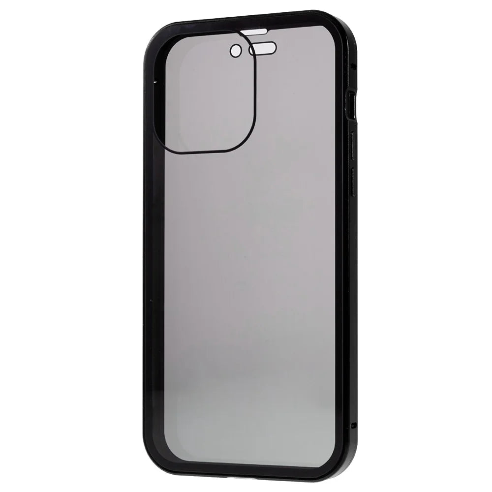 For iPhone 16 Pro Max Anti-Spy Case Magnetic Metal Frame + Double-Sided Tempered Glass Phone Cover - Black - 4