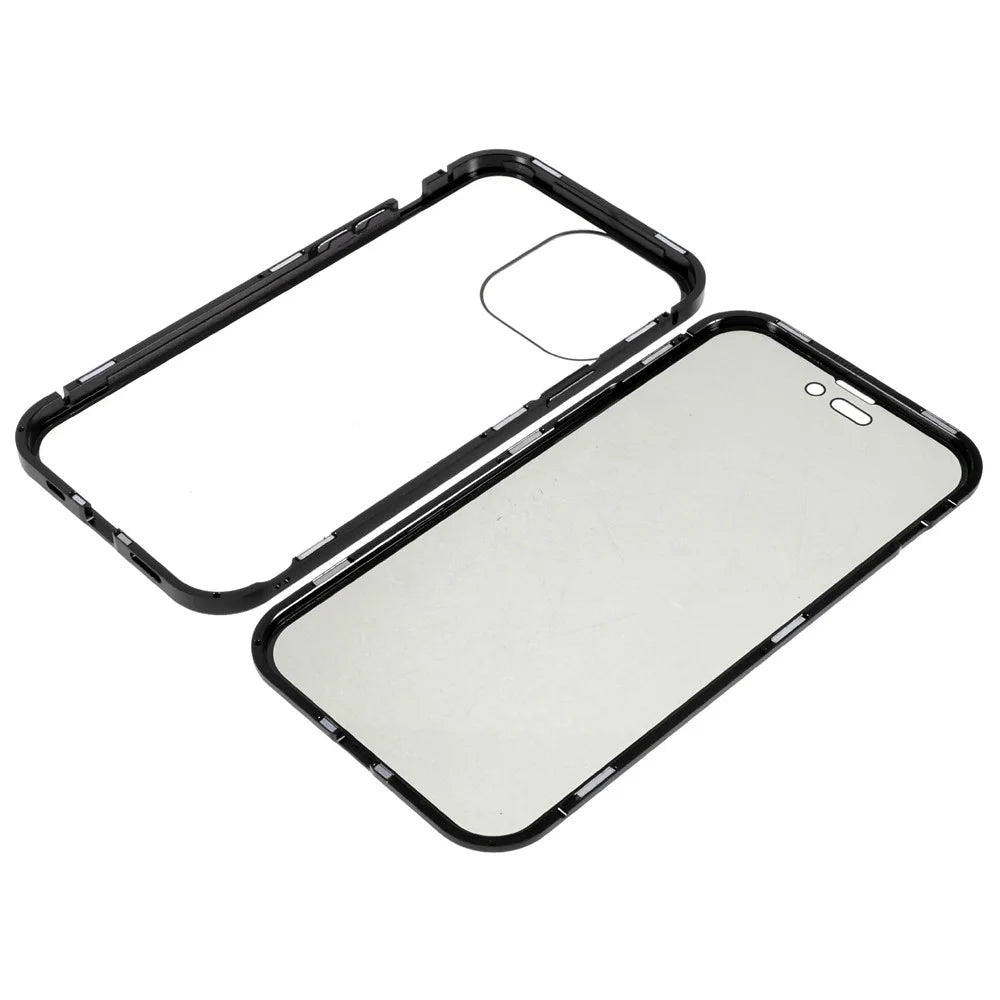 For iPhone 16 Pro Max Anti-Spy Case Magnetic Metal Frame + Double-Sided Tempered Glass Phone Cover - Black - 5