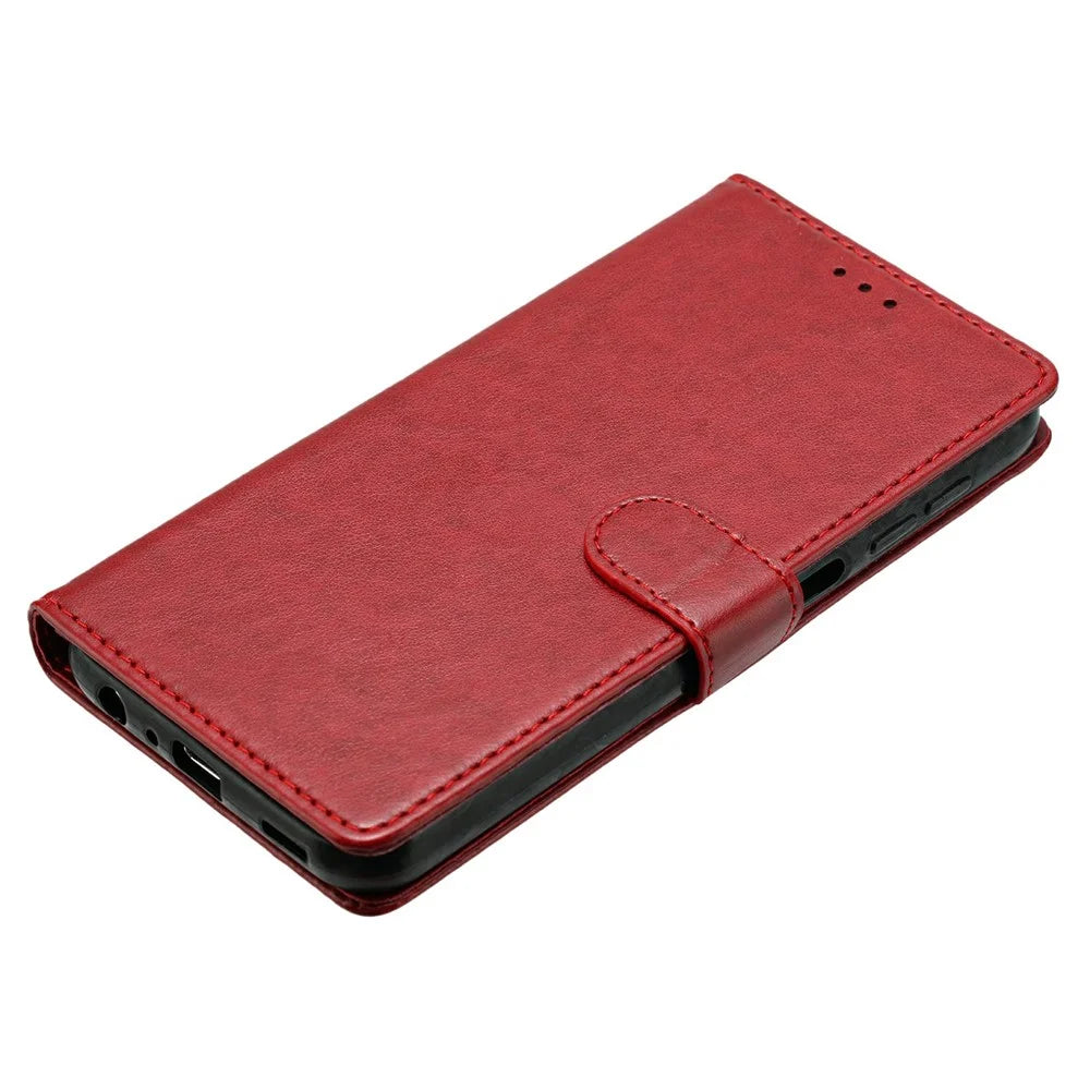 For Samsung Galaxy A16 5G / A16 4G Leather Phone Case Wallet Stand Cover with Handy Strap - Red - 4