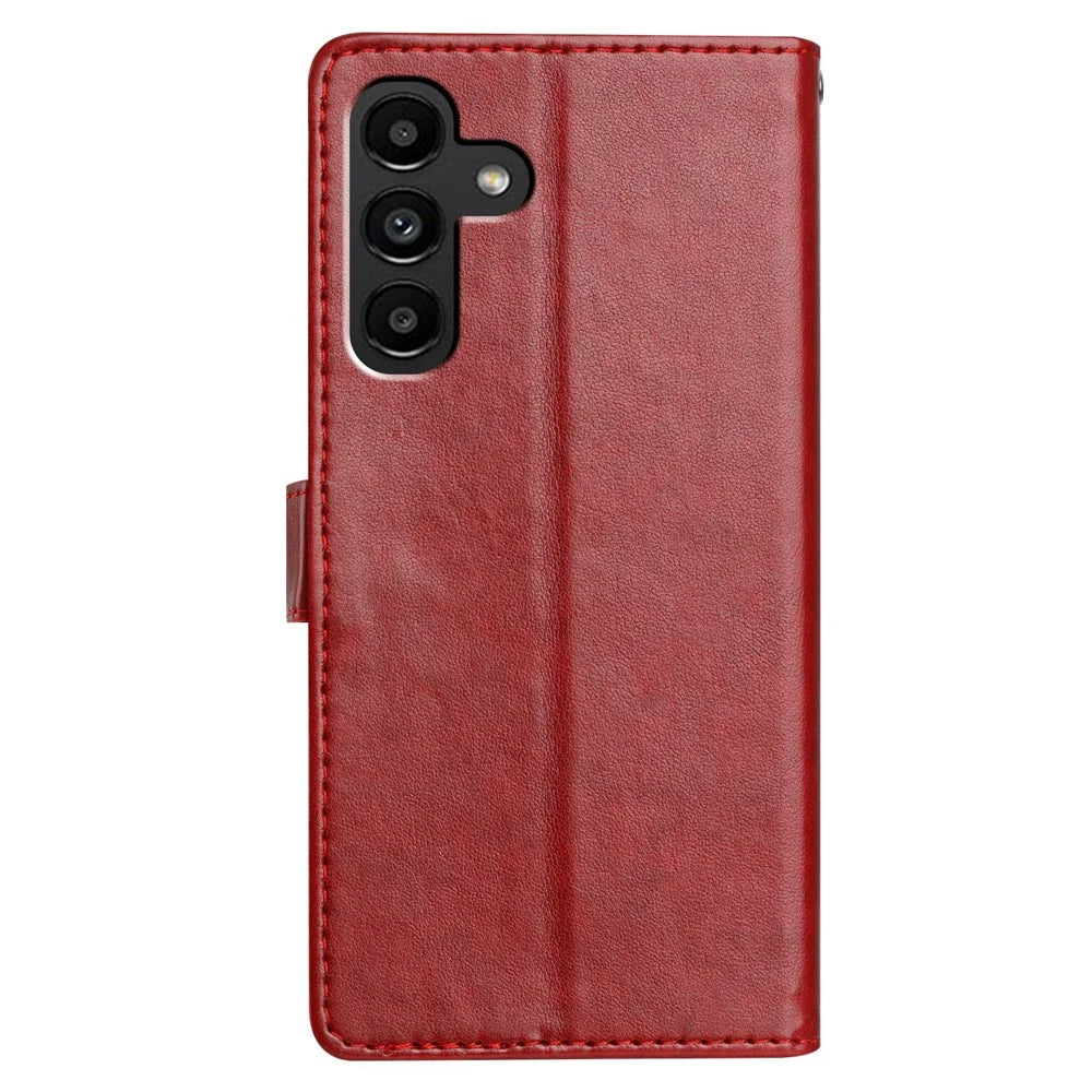 For Samsung Galaxy A04s 5G Leather Phone Case Wallet Stand Cover with Handy Strap - Red - 6