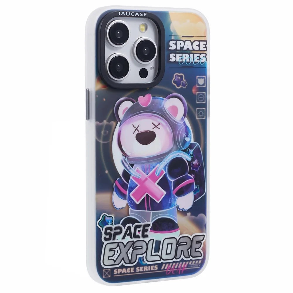 JAUCASE For iPhone 15 Pro Max Case Compatible with MagSafe Bear Pattern PC+TPU Matte Phone Cover - Space Explore Bear - 1