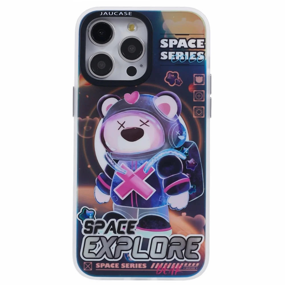 JAUCASE For iPhone 15 Pro Max Case Compatible with MagSafe Bear Pattern PC+TPU Matte Phone Cover - Space Explore Bear - 3