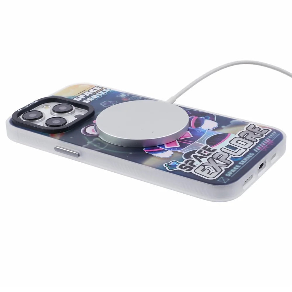 JAUCASE For iPhone 15 Pro Max Case Compatible with MagSafe Bear Pattern PC+TPU Matte Phone Cover - Space Explore Bear - 4