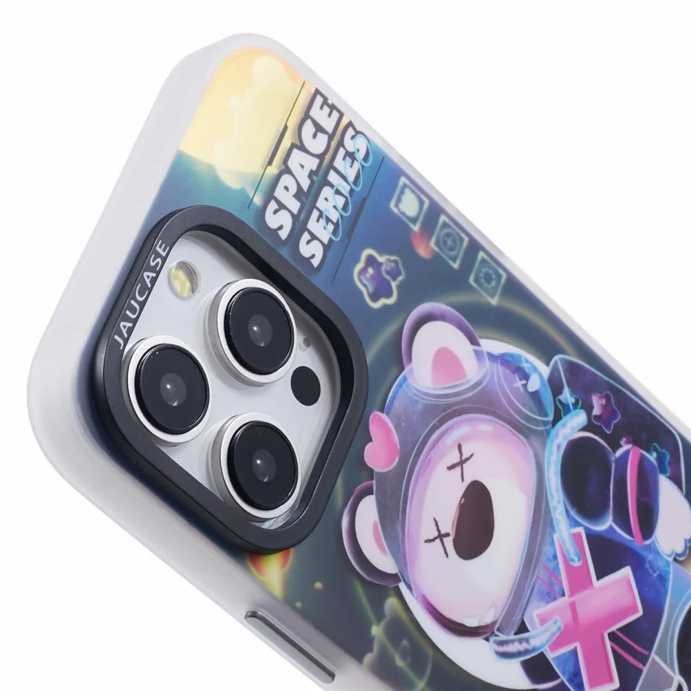 JAUCASE For iPhone 15 Pro Max Case Compatible with MagSafe Bear Pattern PC+TPU Matte Phone Cover - Space Explore Bear - 7