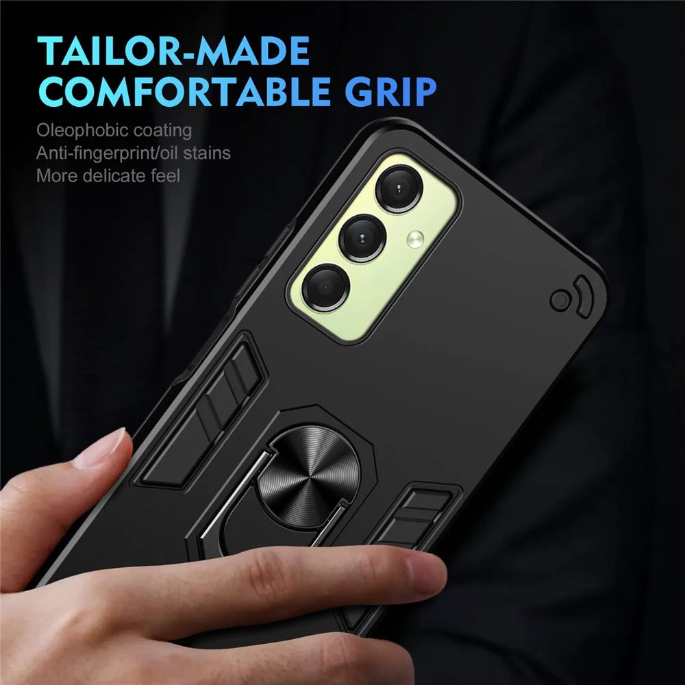 For Samsung Galaxy A16 5G / A16 4G Case PC+TPU Drop Defend Phone Cover with Ring Kickstand - Black - 5