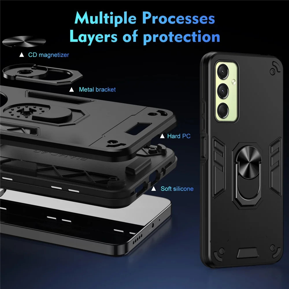 For Samsung Galaxy A16 5G / A16 4G Case PC+TPU Drop Defend Phone Cover with Ring Kickstand - Black - 7