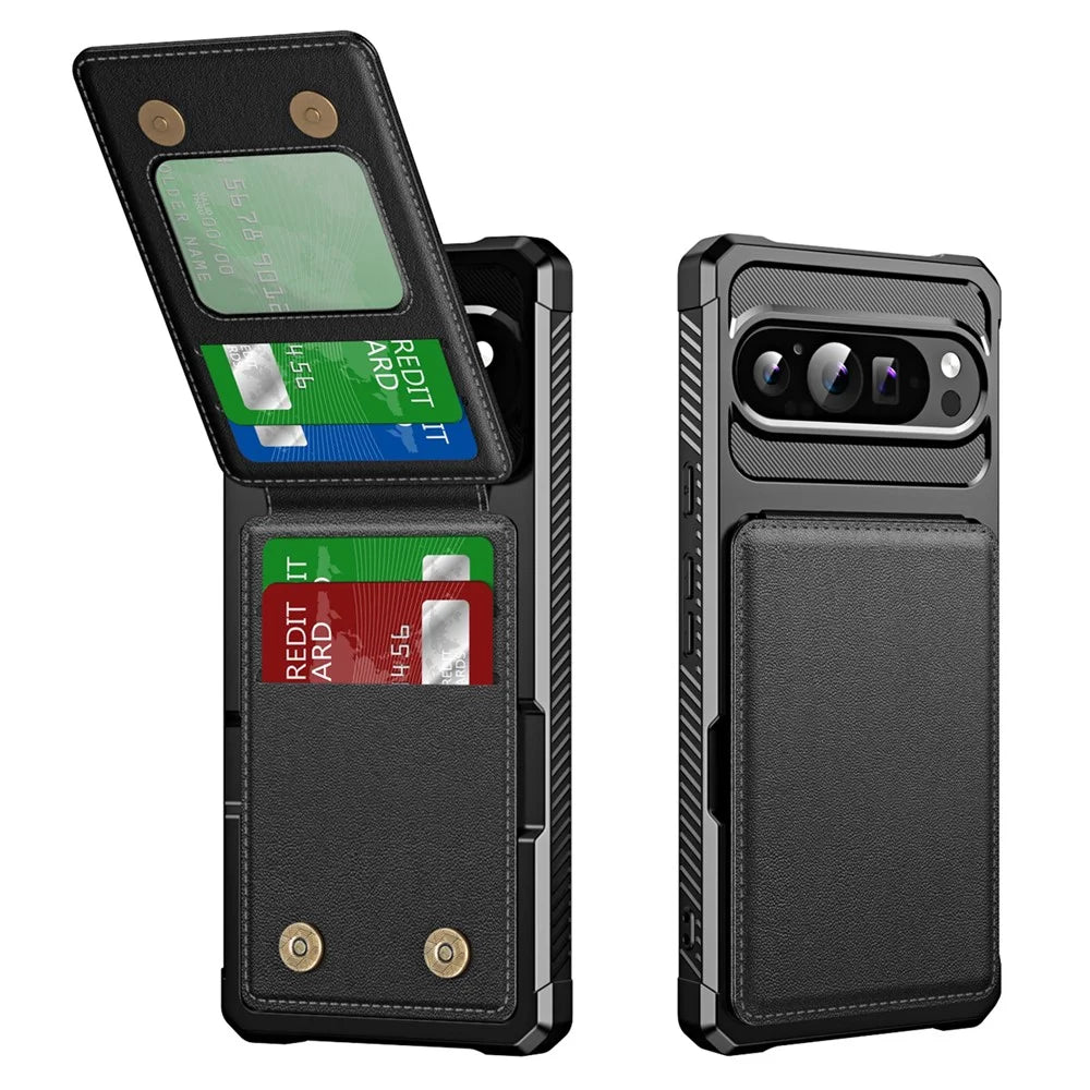ZM11 For Google Pixel 9 Pro  /  9 Case Card Slot Kickstand PU+TPU Phone Cover - Black - 1