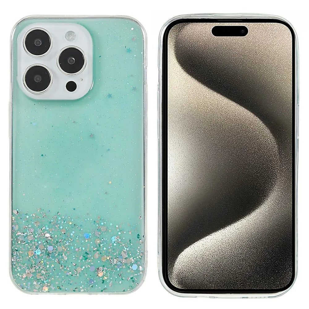 For iPhone 16 Pro Max Case Starry Sky Sparkle Epoxy Anti-Drop TPU Phone Cover - Green - 1