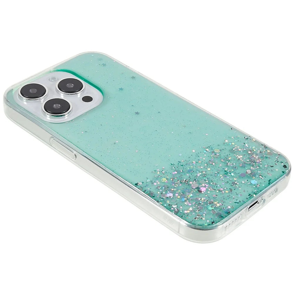 For iPhone 16 Pro Max Case Starry Sky Sparkle Epoxy Anti-Drop TPU Phone Cover - Green - 2