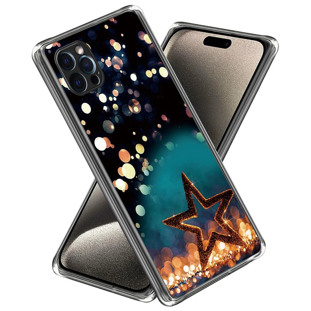 For iPhone 16 Pro Max Case Pattern Printed Shockproof TPU Phone Cover - Five-Pointed Star - 1