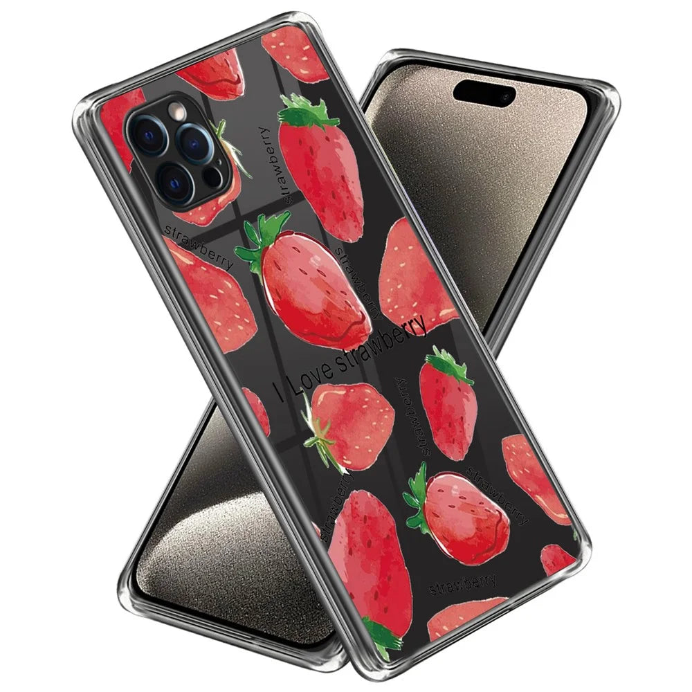 For iPhone 16 Pro Case Pattern Printed Shockproof TPU Phone Cover - Strawberry - 1