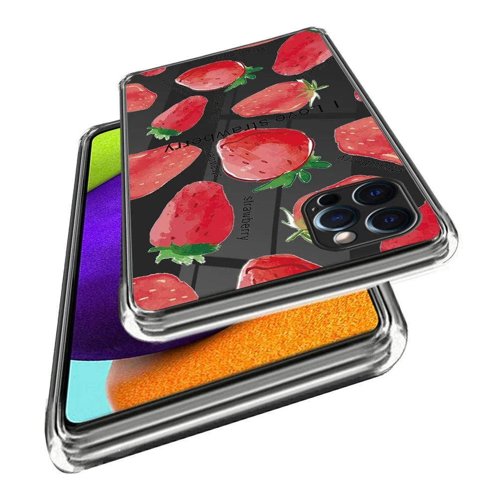 For iPhone 16 Pro Case Pattern Printed Shockproof TPU Phone Cover - Strawberry - 2