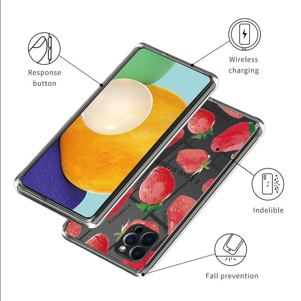 For iPhone 16 Pro Case Pattern Printed Shockproof TPU Phone Cover - Strawberry - 3