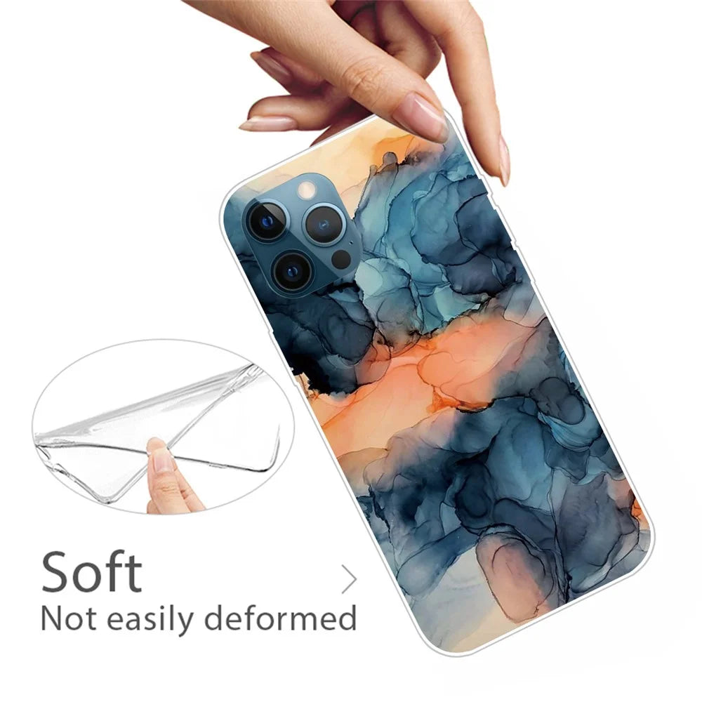 For iPhone 16 Pro Case Abstract Marble Pattern Printing TPU Phone Cover - Style A - 3