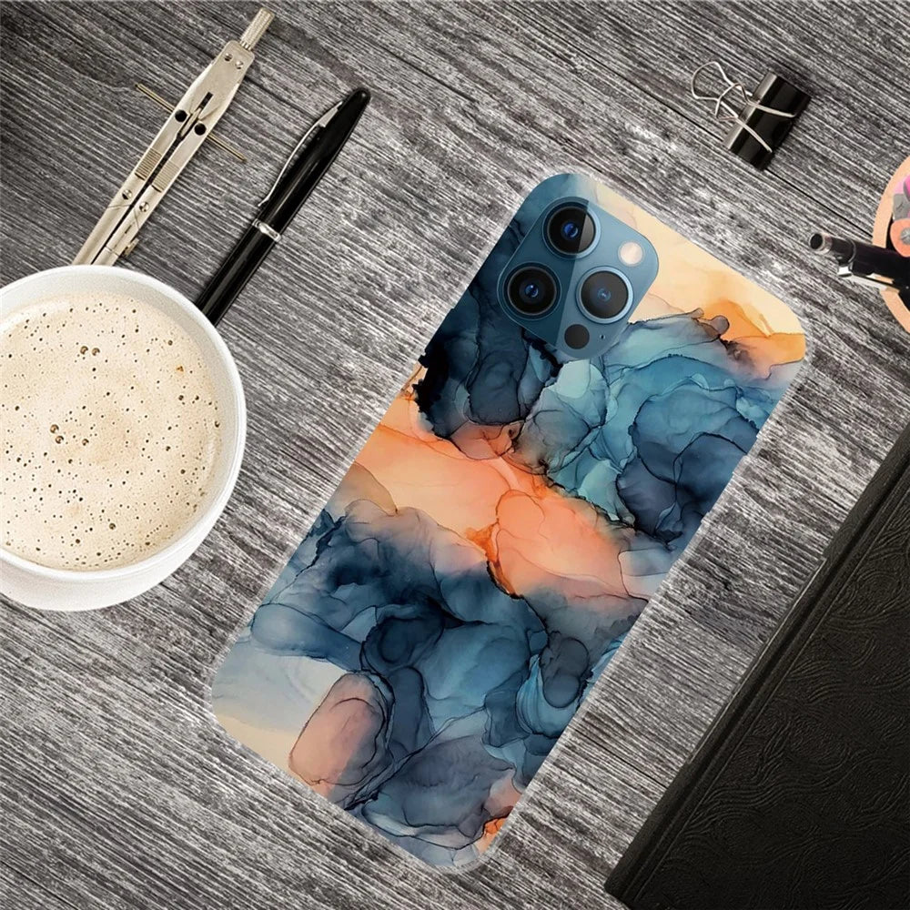For iPhone 16 Pro Case Abstract Marble Pattern Printing TPU Phone Cover - Style A - 4