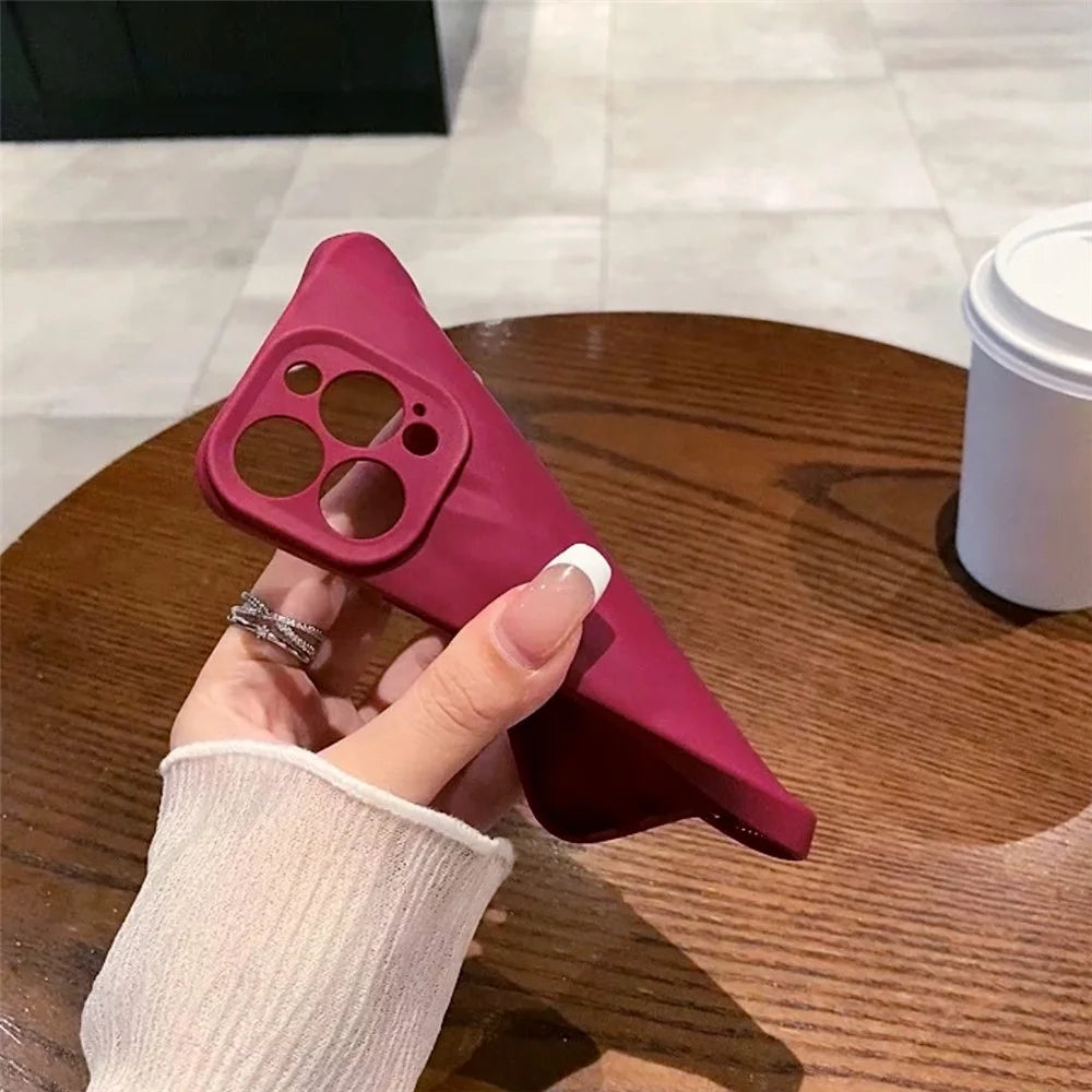 For iPhone 16 Pro Case Wrinkle Texture Matte Soft TPU Protective Phone Cover - Wine Red - 2