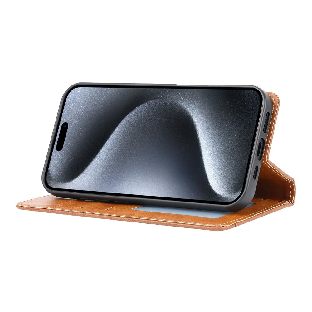 For iPhone 16 Cell Phone Case Magnetic Closing PU Leather Stand Cover - Black - 2