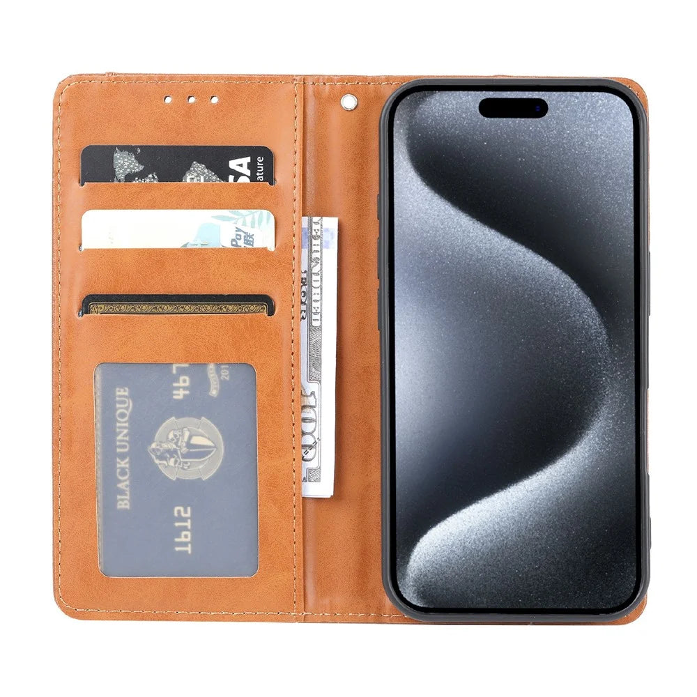 For iPhone 16 Cell Phone Case Magnetic Closing PU Leather Stand Cover - Black - 3