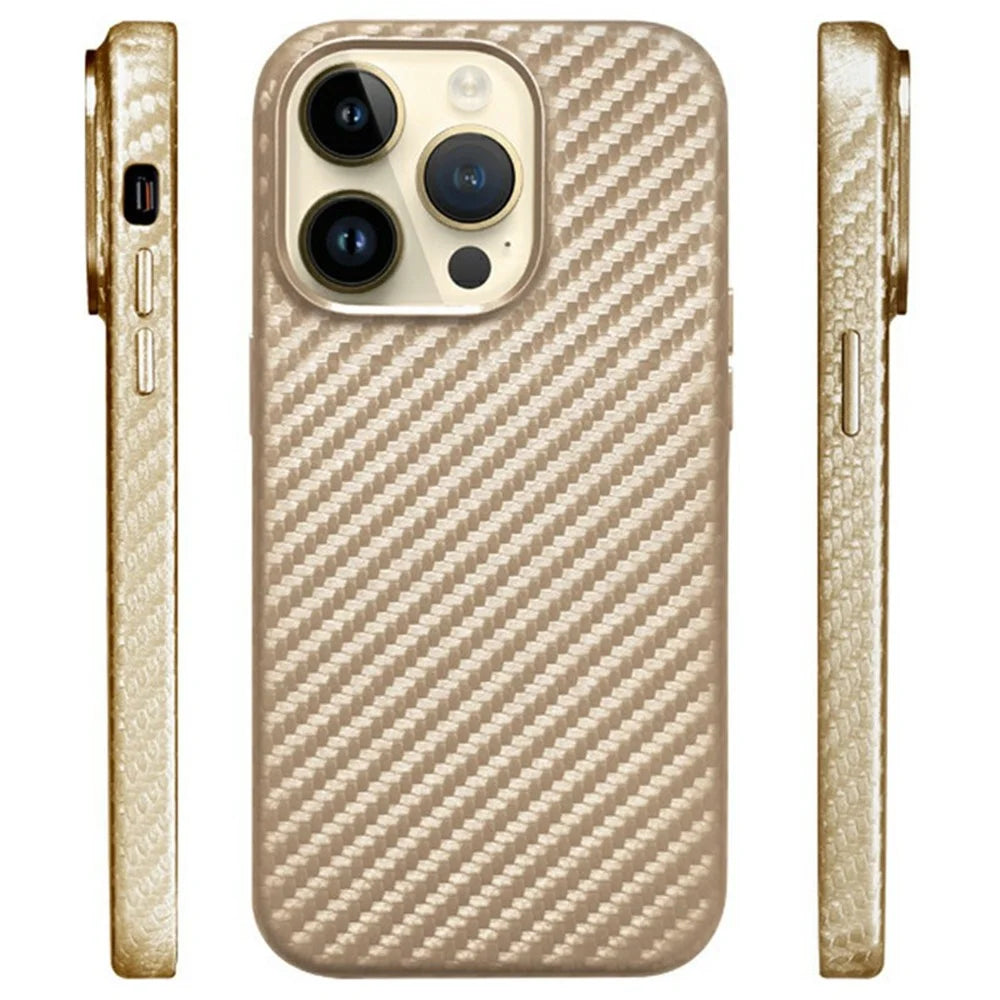 KZDOO For iPhone 16 Pro Max Case Compatible with MagSafe Carbon Fiber Texture PU+PC Phone Cover - Gold - 2