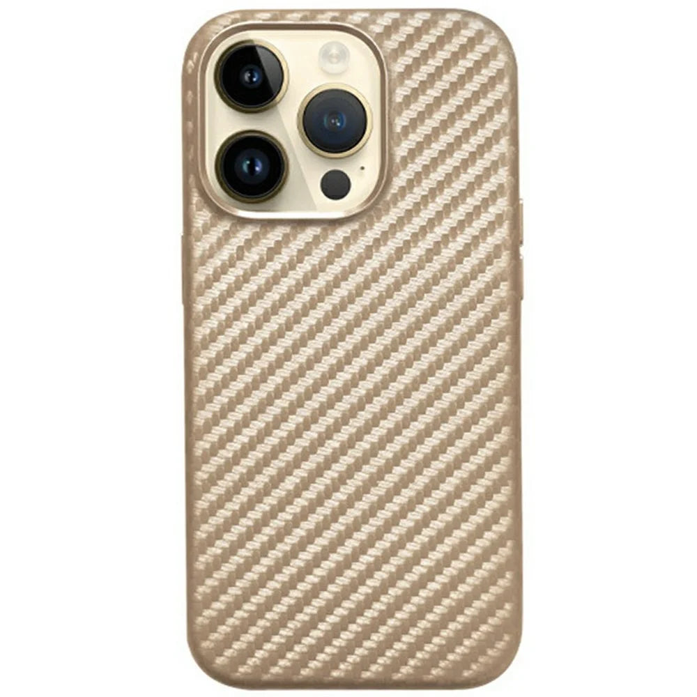KZDOO For iPhone 16 Pro Case Compatible with MagSafe Carbon Fiber Texture PU+PC Phone Cover - Gold - 1