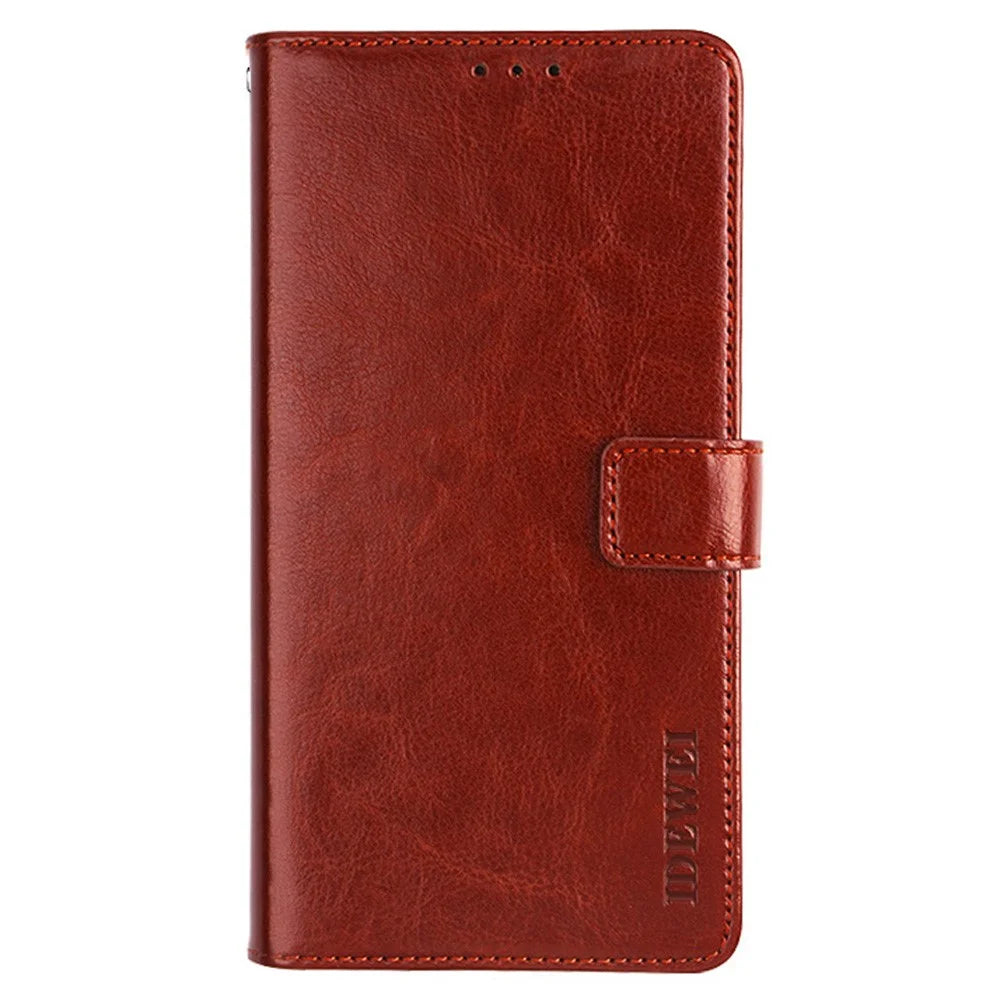 IDEWEI Phone Flip Wallet Case for iPhone 14, Magnetic Closure Crazy Horse Textured Anti-scratch PU Leather Phone Cover Stand - Brown - 2
