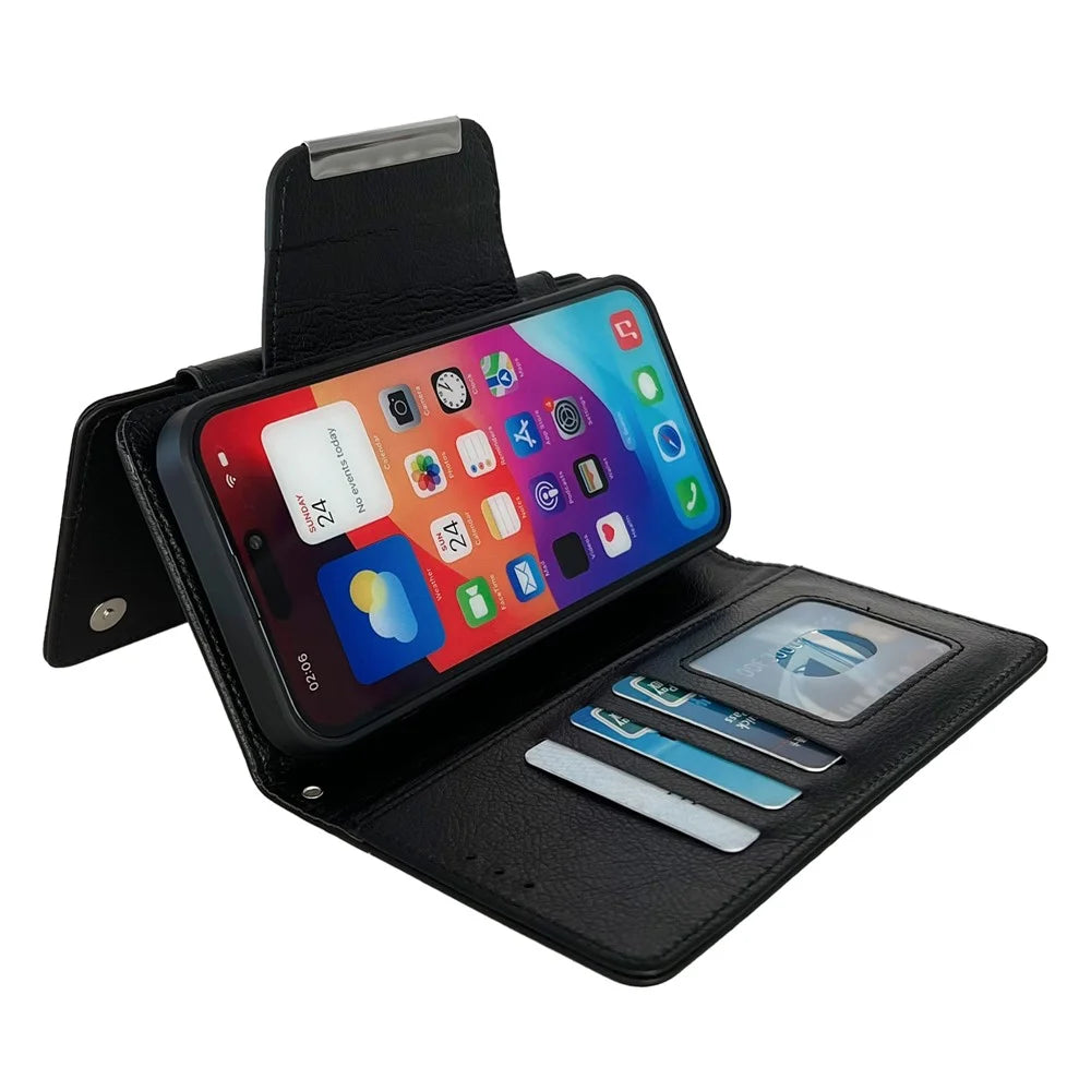 For iPhone 16 Pro Max Case Detachable 2-in-1 Magnetic Closure PU Leather Wallet Phone Case - Black - 5