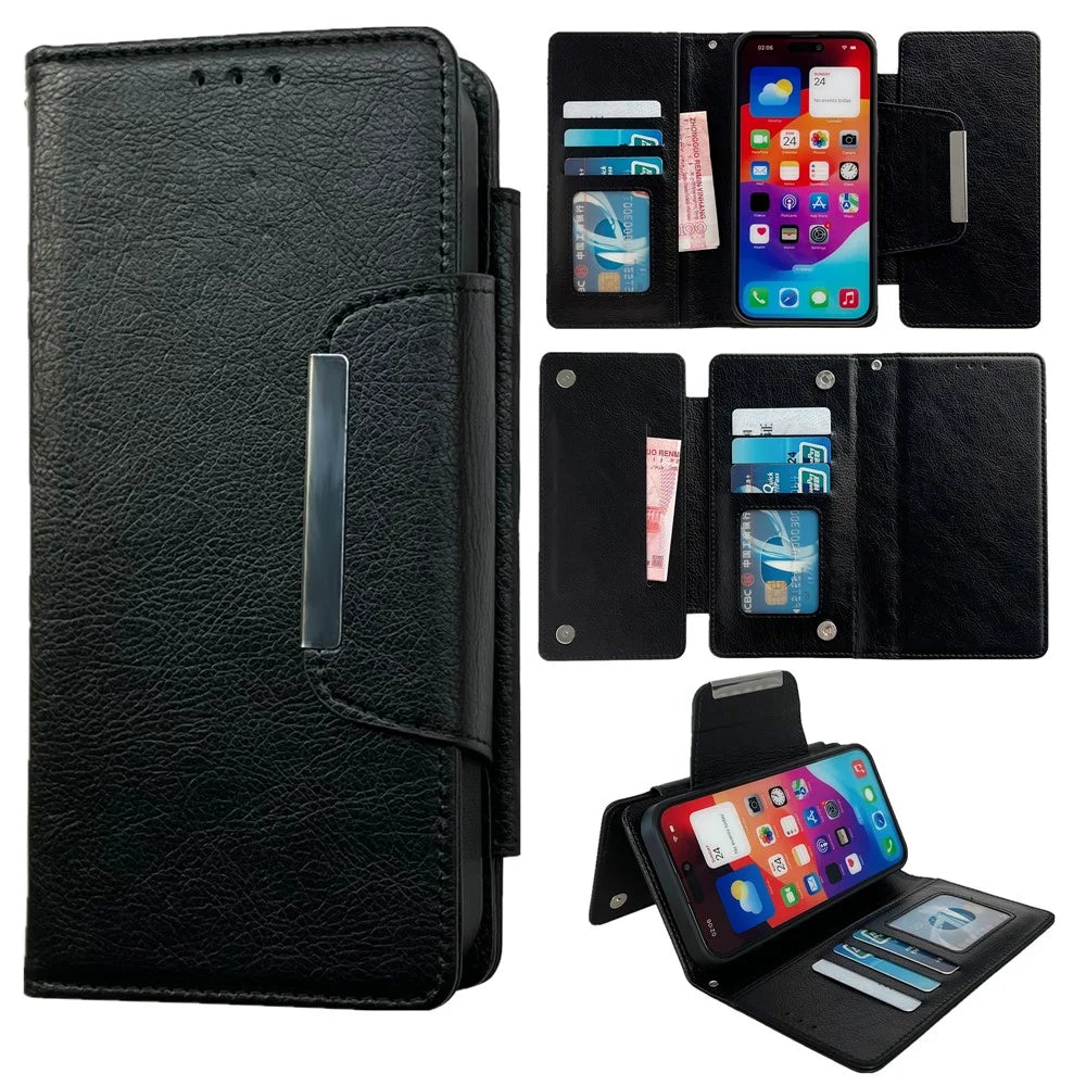 For iPhone 16 Plus Case Detachable 2-in-1 Magnetic Closure PU Leather Wallet Phone Case - Black - 1