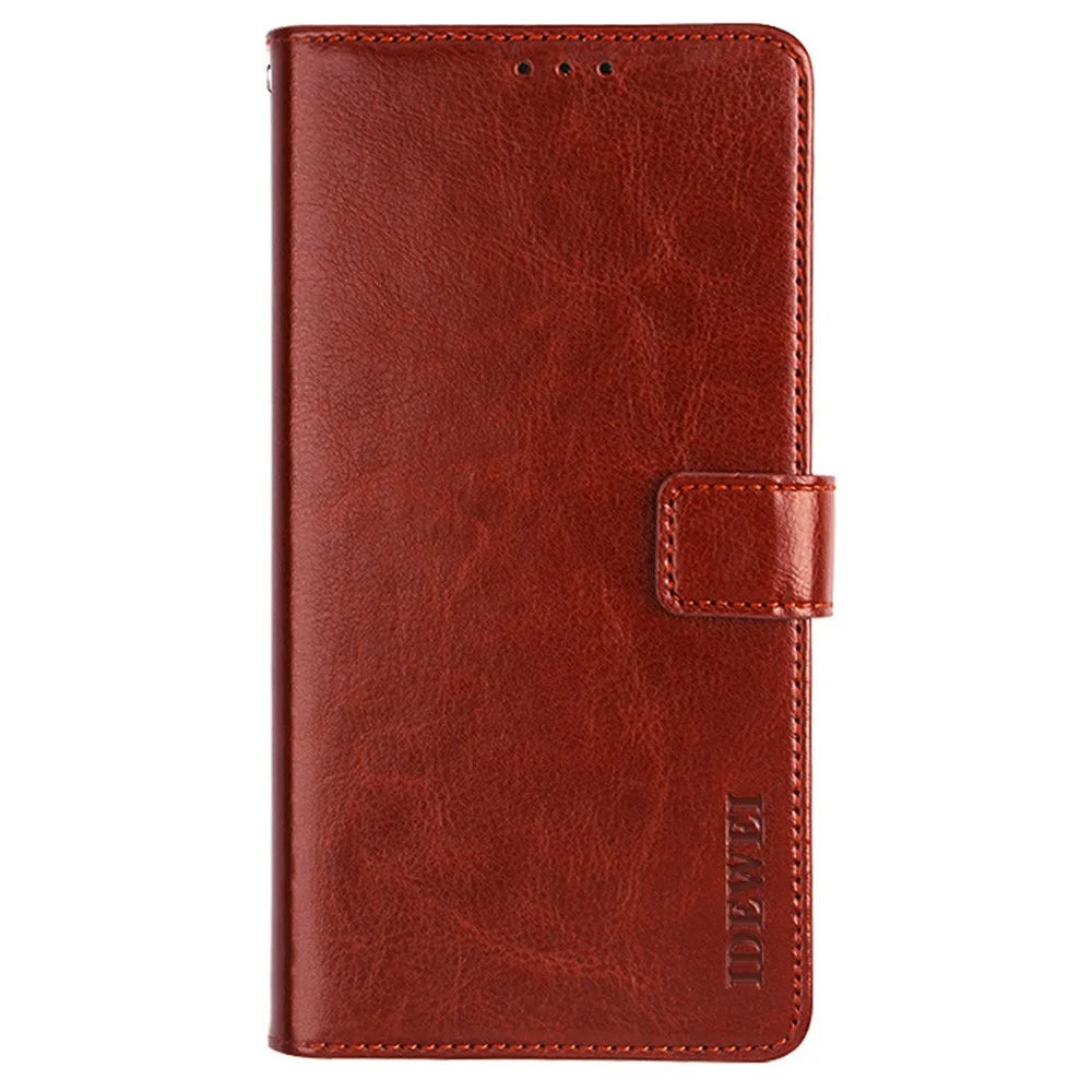 IDEWEI for iPhone 14 Pro Shockproof Phone Case Crazy Horse Textured PU Leather Magnetic Closure Flip Wallet Cover Stand - Brown - 2