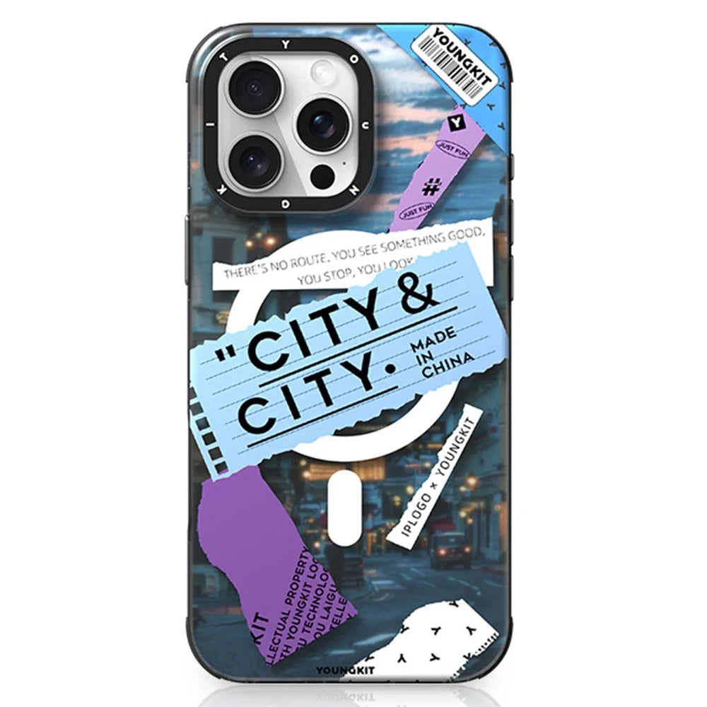 YOUNGKIT City Series for iPhone 16 Pro Magnetic Case Shockproof IMD TPU Phone Cover - Cityscape - 1