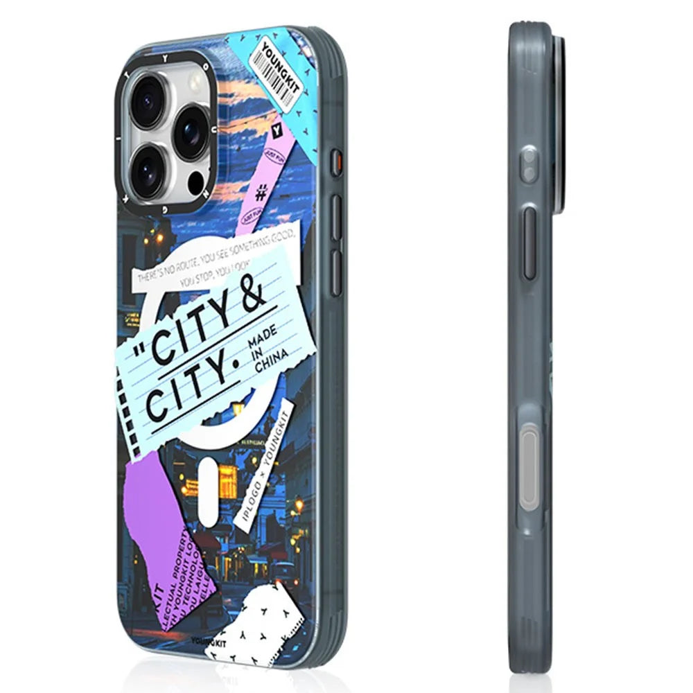 YOUNGKIT City Series for iPhone 16 Pro Magnetic Case Shockproof IMD TPU Phone Cover - Cityscape - 2