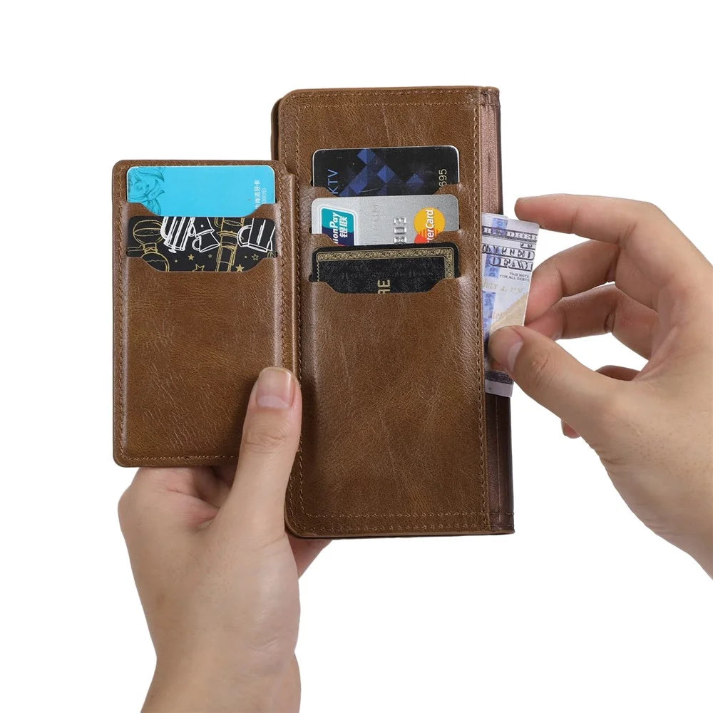 For iPhone 14 Pro Anti-scratch Zipper Pocket Phone Case Shockproof PU Leather Phone Flip Wallet Cover Stand with Magnetic Buckle - Brown - 5