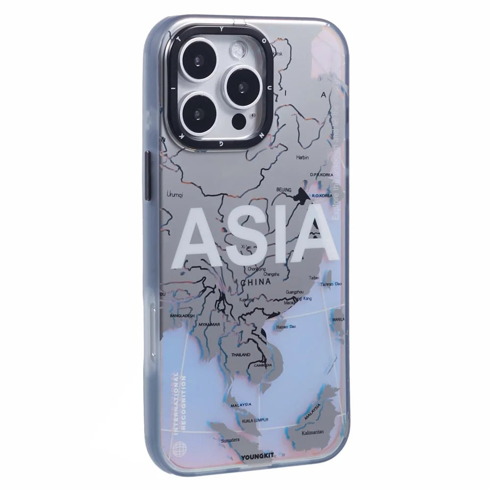 YOUNGKIT Global Series for iPhone 16 Pro Max Case Compatible with MagSafe IMD Map Design PC+TPU Phone Cover - Aisa - 1