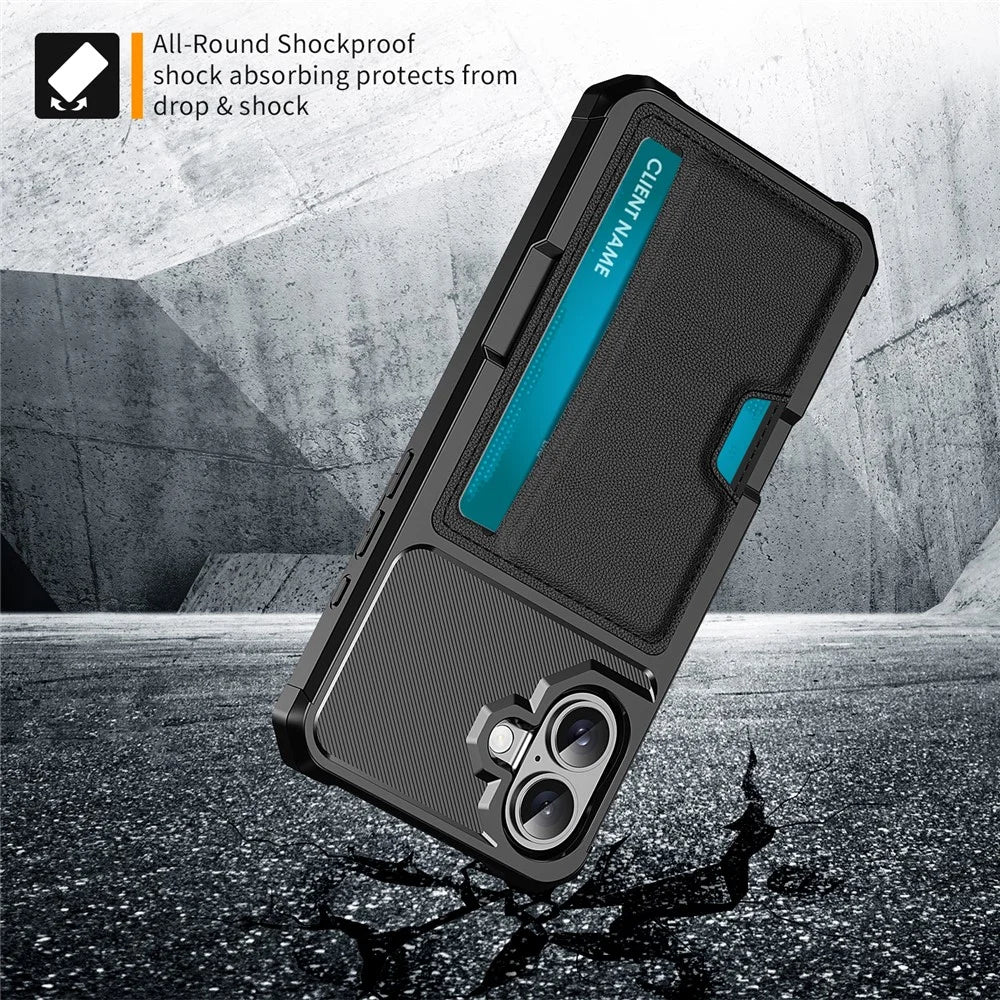 For iPhone 16 Plus Case Card Slot Leather+TPU Defender Phone Cover - 3