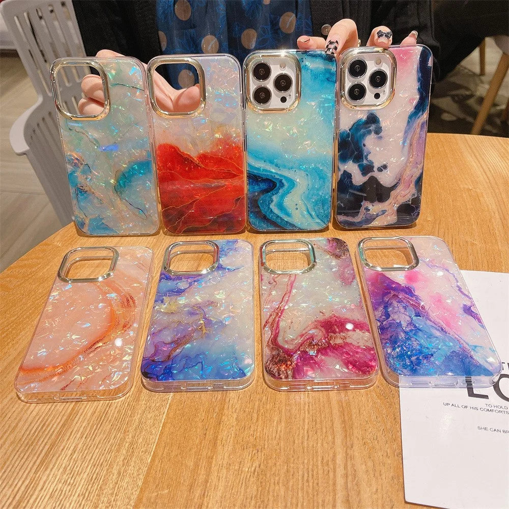 For iPhone 16 Pro Max Case IMD Marble Shell Pattern TPU+PC Phone Cover - Style 8 - 3