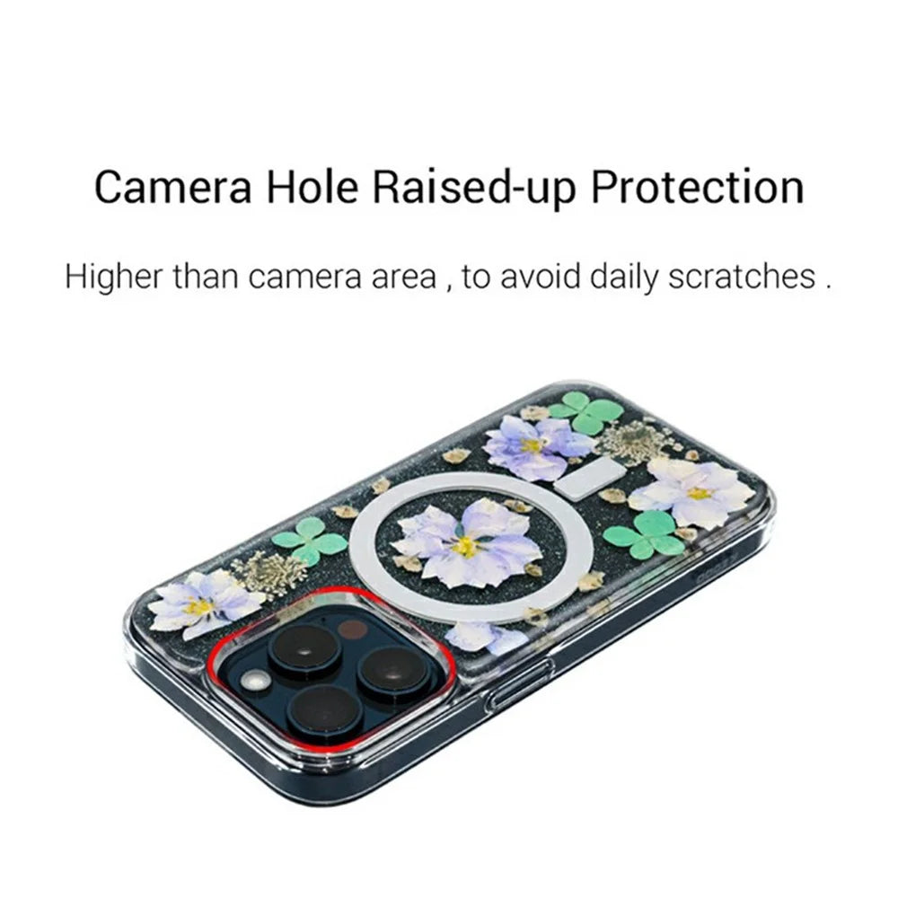 KZDOO Mag Flowers Series for iPhone 16 Pro Case Compatible with MagSafe Anti-Drop TPU+PC Phone Cover - Lilac - 2