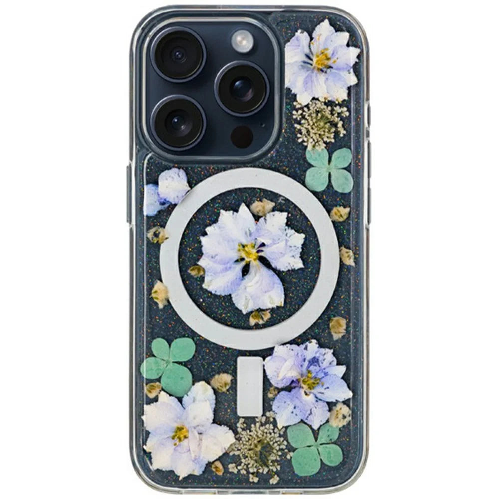 KZDOO Mag Flowers Series for iPhone 16 Pro Max Case Compatible with MagSafe Anti-Drop TPU+PC Phone Cover - Lilac - 1