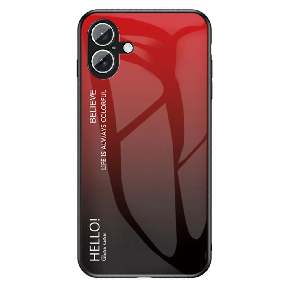 For iPhone 16 Plus Case Anti-Scratch Tempered Glass + PC+TPU Phone Cover - Gradient Red Black - 1
