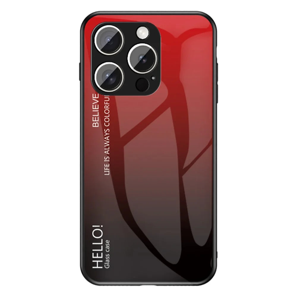 For iPhone 16 Pro Case Anti-Scratch Tempered Glass + PC+TPU Phone Cover - Gradient Red Black - 1