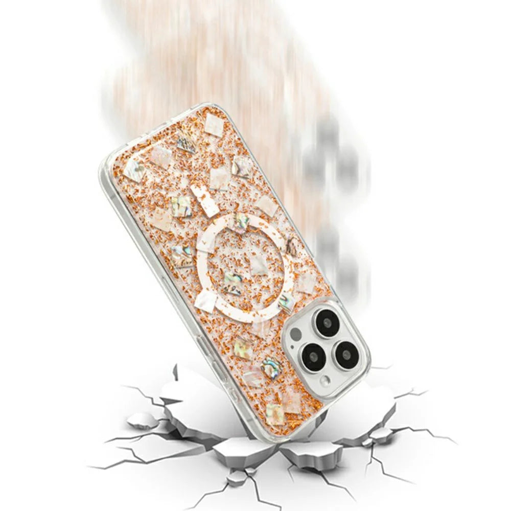 KZDOO Mag Flash Series for iPhone 16 Pro Max Case Compatible with MagSafe Seashell Shining TPU+PC Phone Cover - Rose Gold - 2