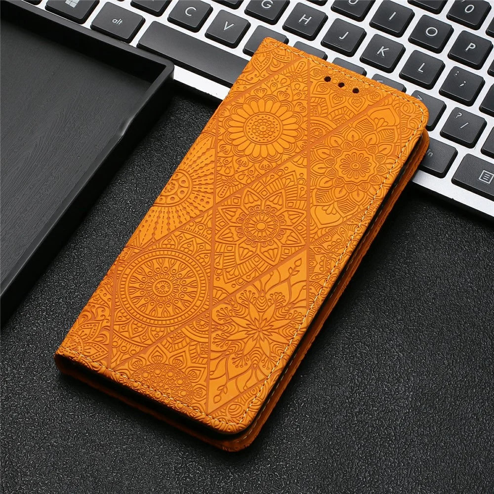 For Samsung Galaxy A26 5G / A16 5G / A16 4G Case Imprinted Flower Wallet Stand Leather Phone Cover - Yellow - 7