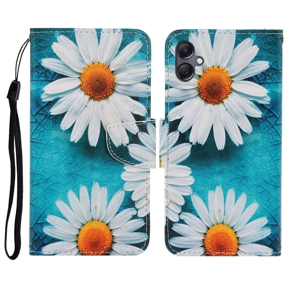 For Samsung Galaxy A06 4G Case Pattern Printing Protective Leather Folio Phone Cover - Chrysanthemum - 1