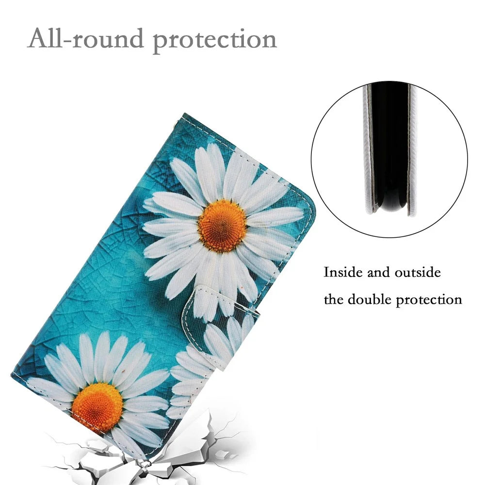 For Samsung Galaxy A06 4G Case Pattern Printing Protective Leather Folio Phone Cover - Chrysanthemum - 5