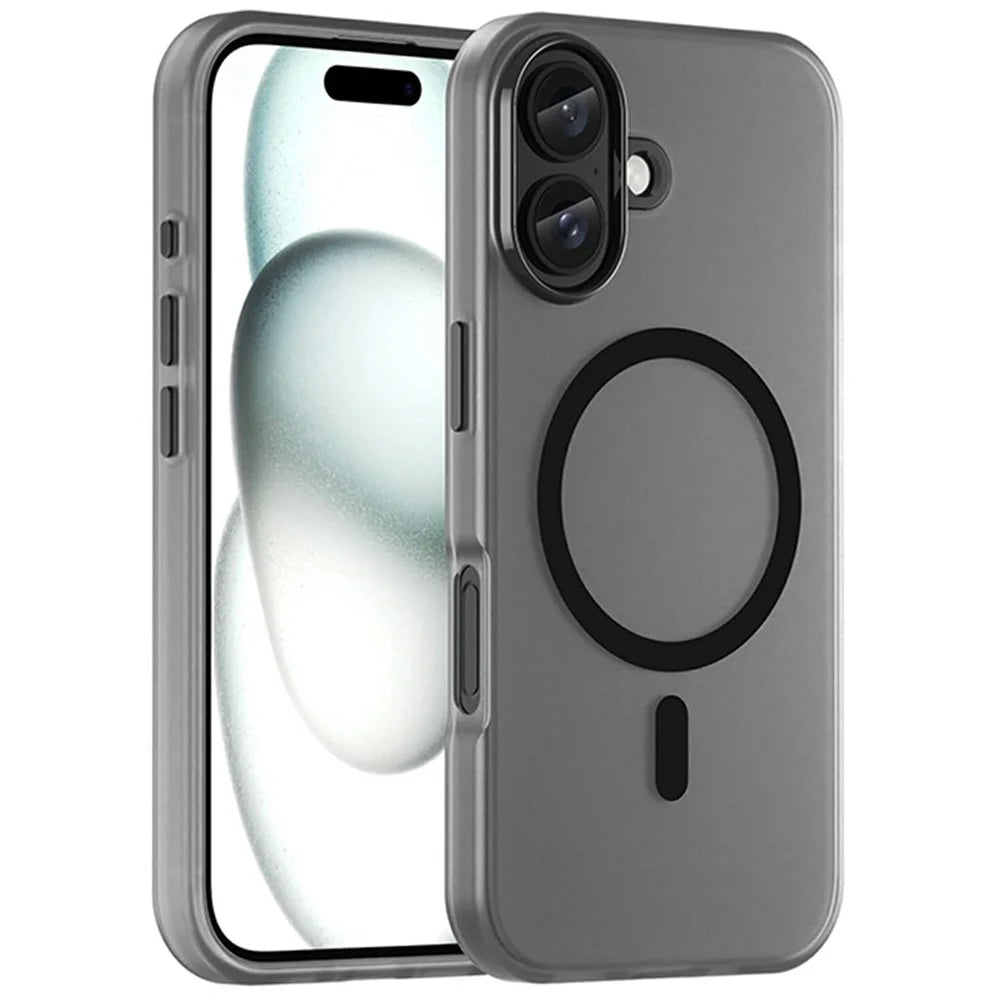 For iPhone 16 Case Compatible with MagSafe TPU + PC Slim Matte Translucent Phone Cover - Black - 1